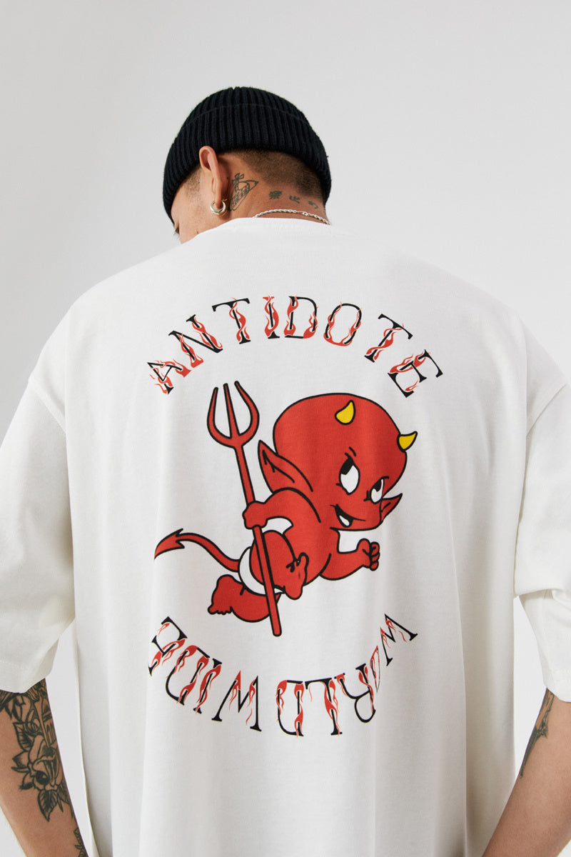 New Little Devil Cartoon Loose Couple Short-Sleeved T-Shirt Trendy Brand For Men And Women