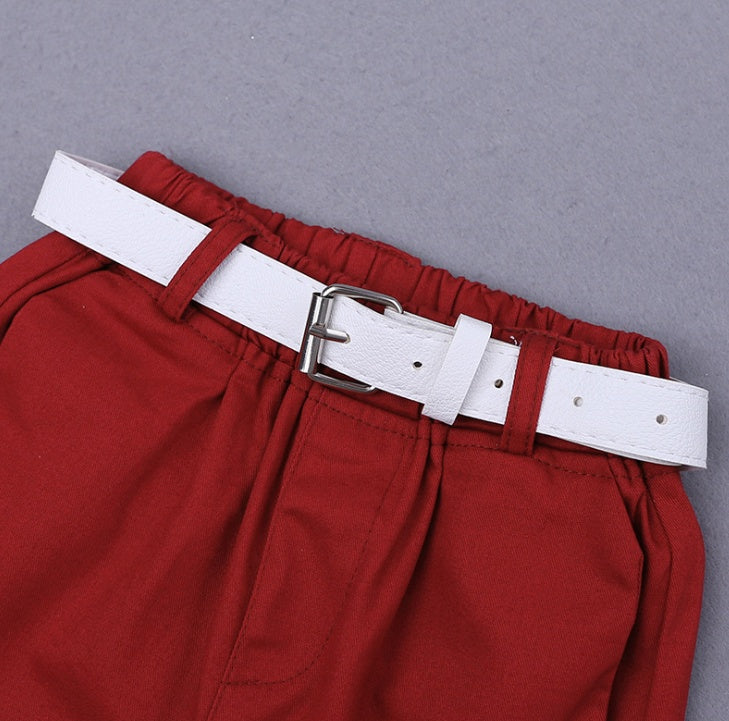 2pcs Summer Baby Set Flower Short Sleeve Polo Shirt With Red Shorts Shorts School Clothes For Children China