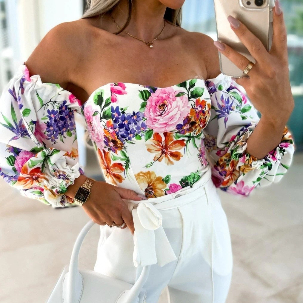 Lady Sexy Off-shoulder Printed Shirt