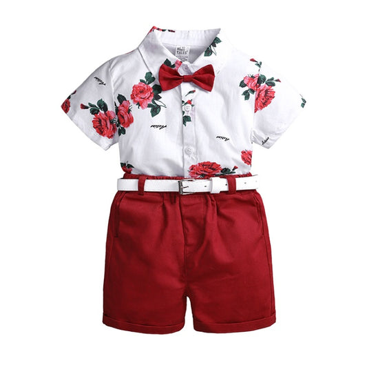 2pcs Summer Baby Set Flower Short Sleeve Polo Shirt With Red Shorts Shorts School Clothes For Children China