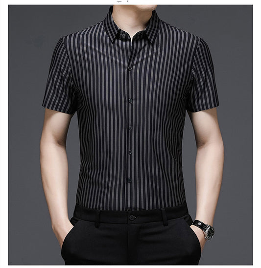 Woodpecker Silk Shirt Men''s Short Sleeve Middle-aged