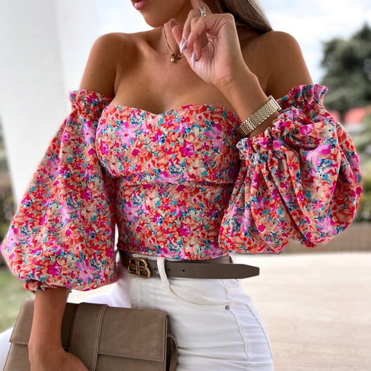 Lady Sexy Off-shoulder Printed Shirt