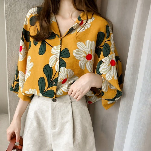 Loose Western Style Blouse Chiffon Sunscreen Shirt Retro Floral