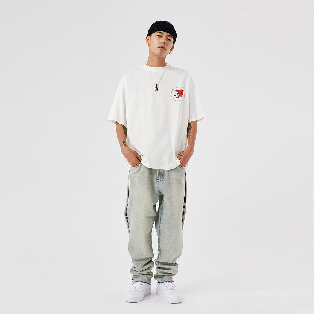 New Little Devil Cartoon Loose Couple Short-Sleeved T-Shirt Trendy Brand For Men And Women