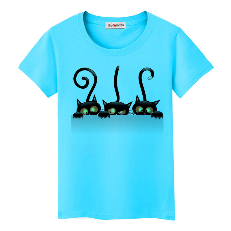 Cartoon black cat lady T-shirt