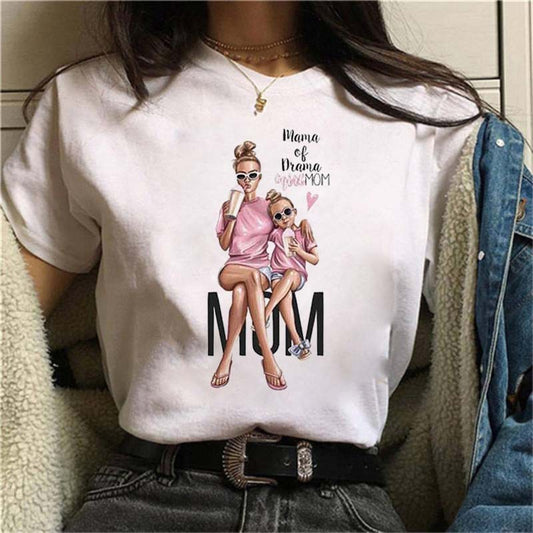 Fashion lady printed white T-shirt
