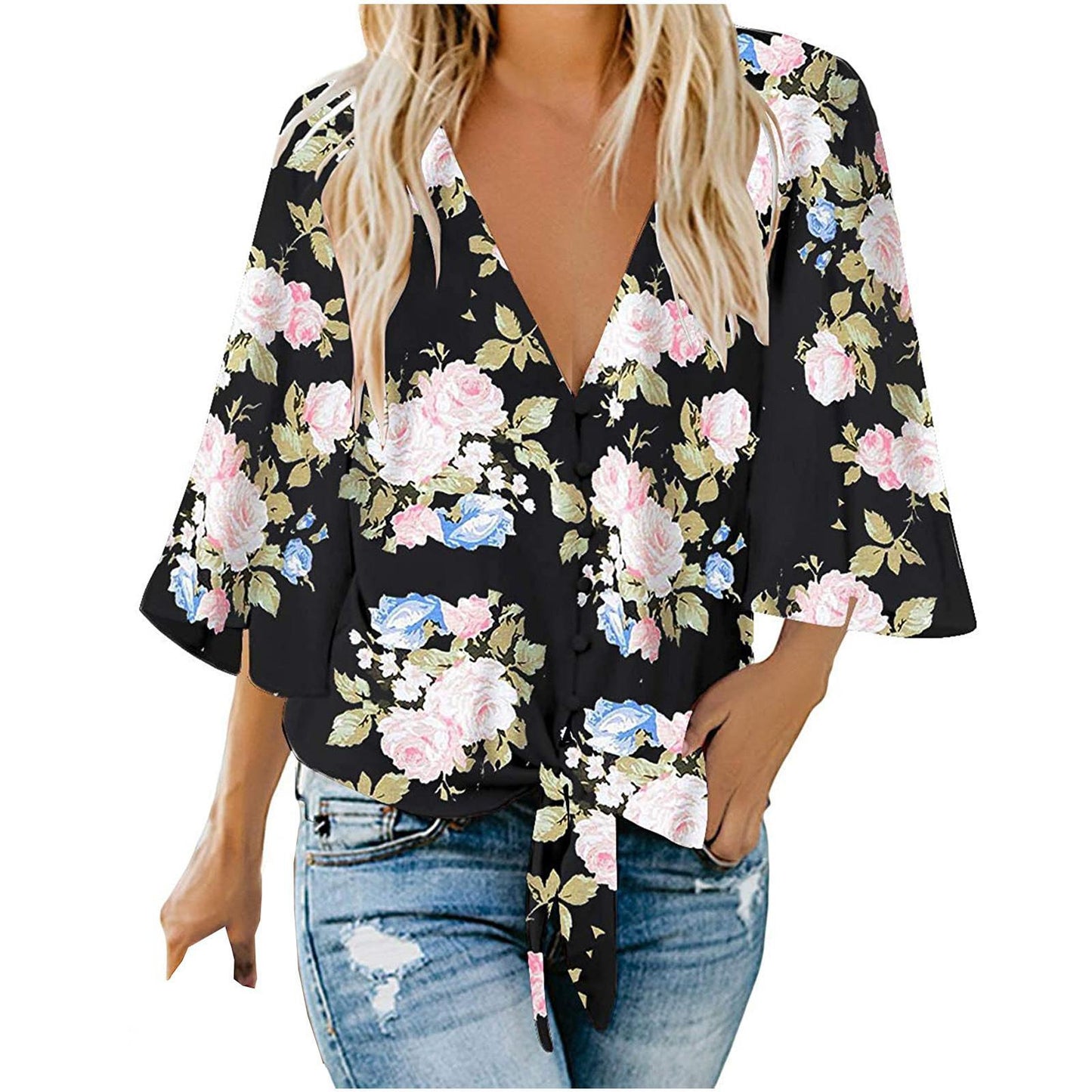 Printed Cardigan Blouse, black