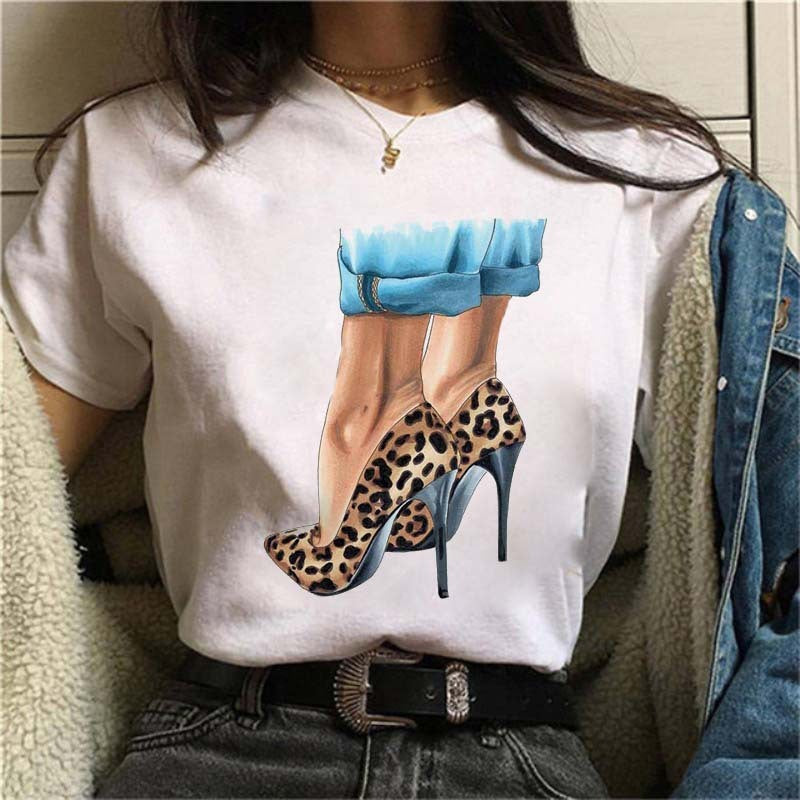 Fashion lady printed white T-shirt
