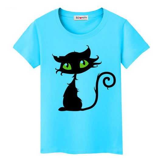 Cartoon black cat lady T-shirt
