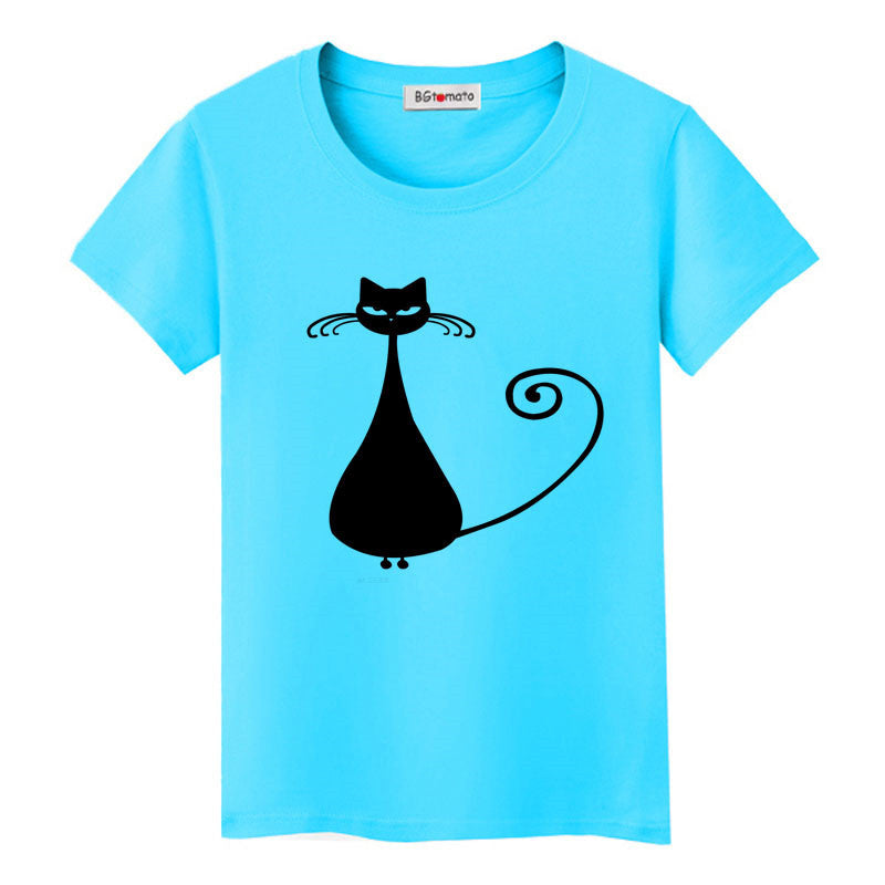 Cartoon black cat lady T-shirt