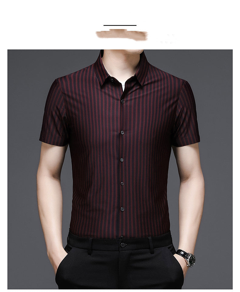 Woodpecker Silk Shirt Men''s Short Sleeve Middle-aged