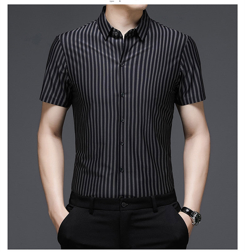Woodpecker Silk Shirt Men''s Short Sleeve Middle-aged