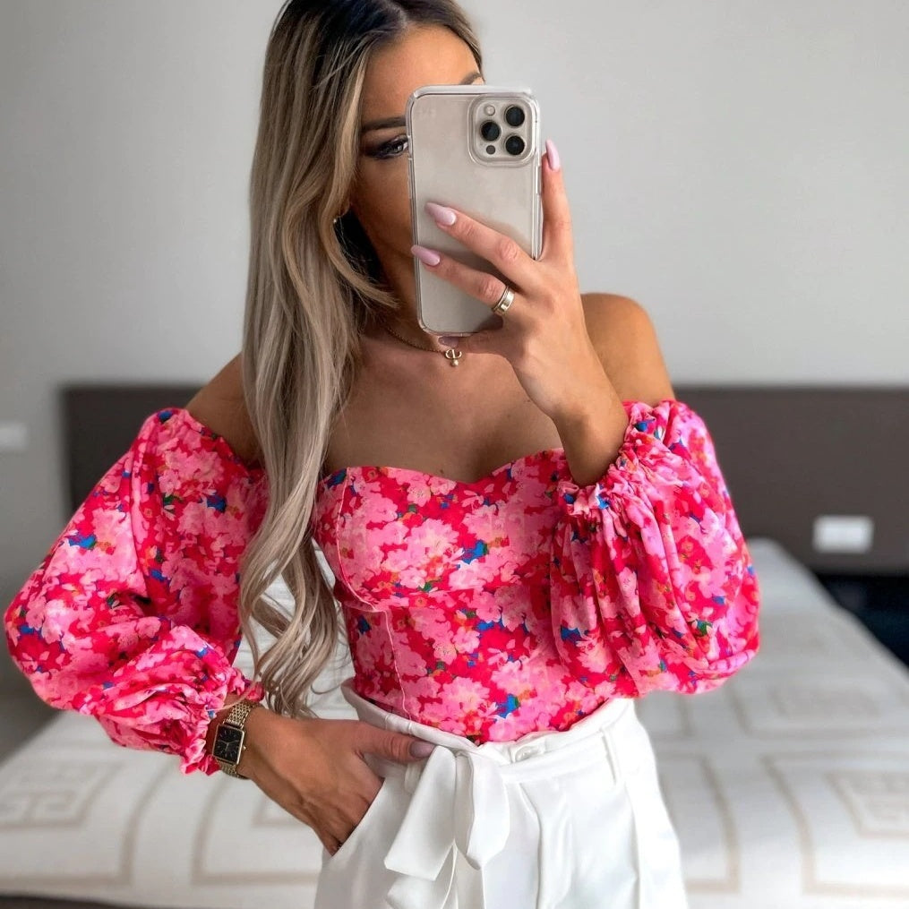 Lady Sexy Off-shoulder Printed Shirt