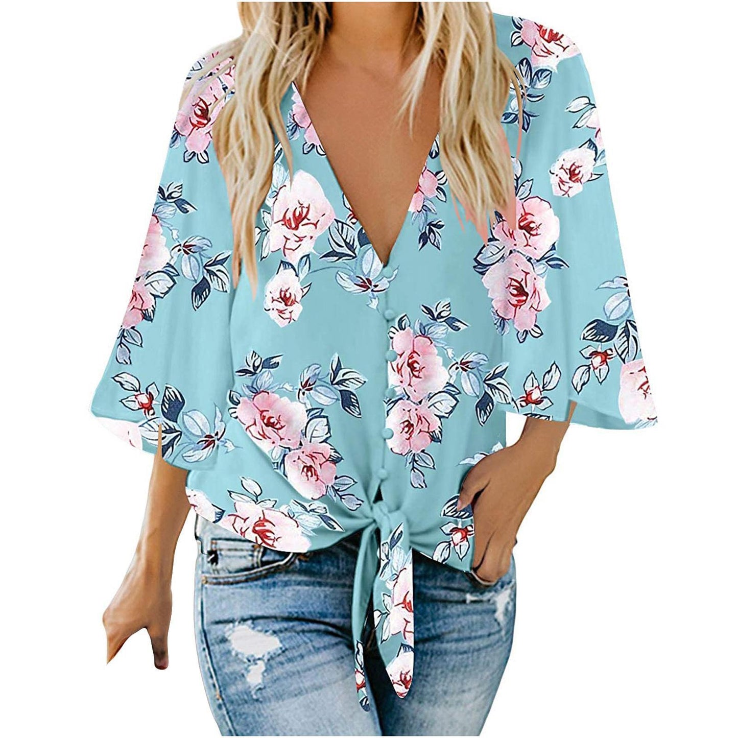 Printed Cardigan Blouse, blue