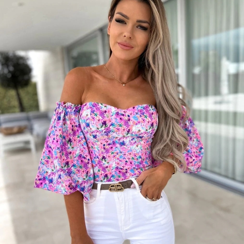 Lady Sexy Off-shoulder Printed Shirt