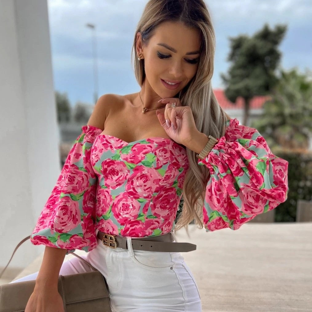 Lady Sexy Off-shoulder Printed Shirt